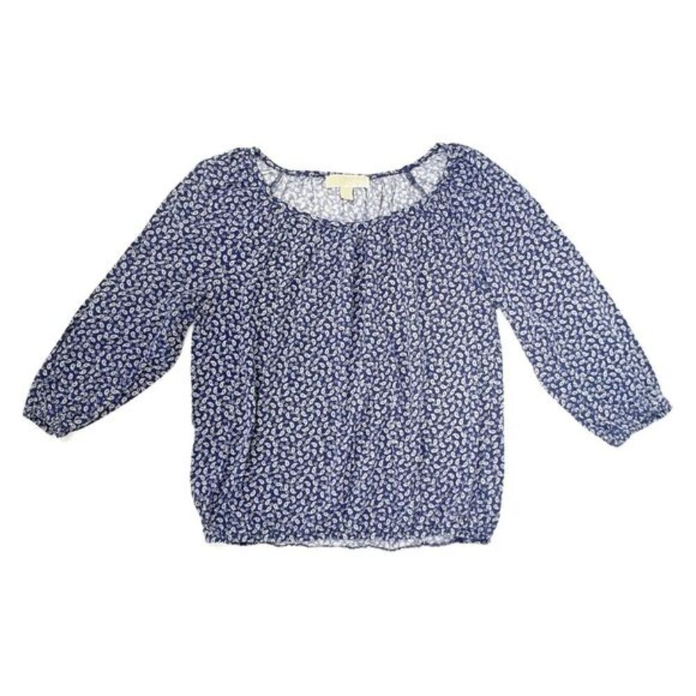 Michael Kors‎ Navy Blue Paisley Stretch Waist Scoop Neck Women's Top Size Medium